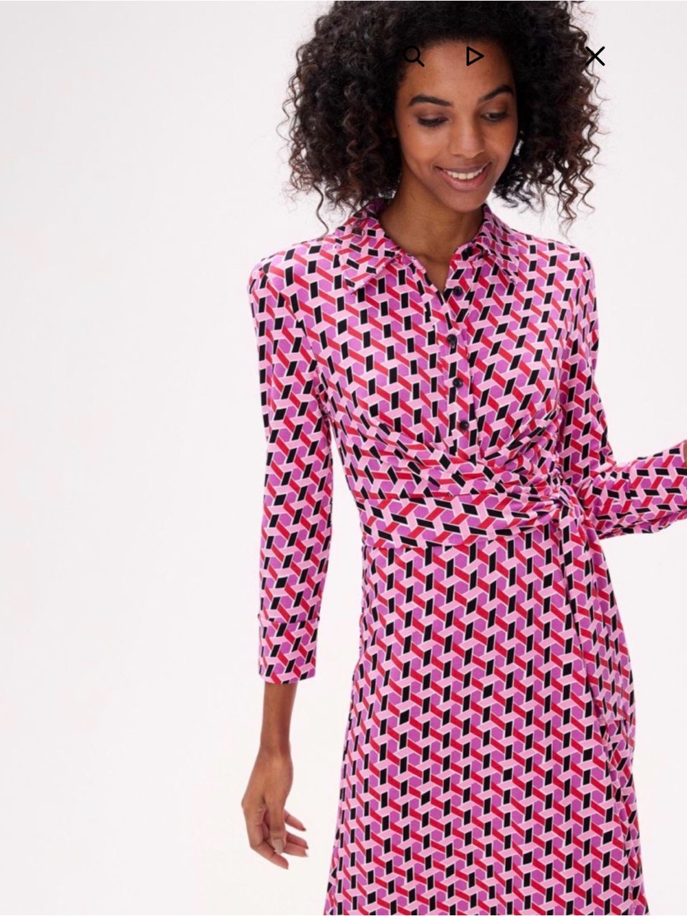 NEW NWOT Diane Von Furstenberg Sana Geo Print Long Sleeve Wrap Front Dress L - Picture 5 of 16